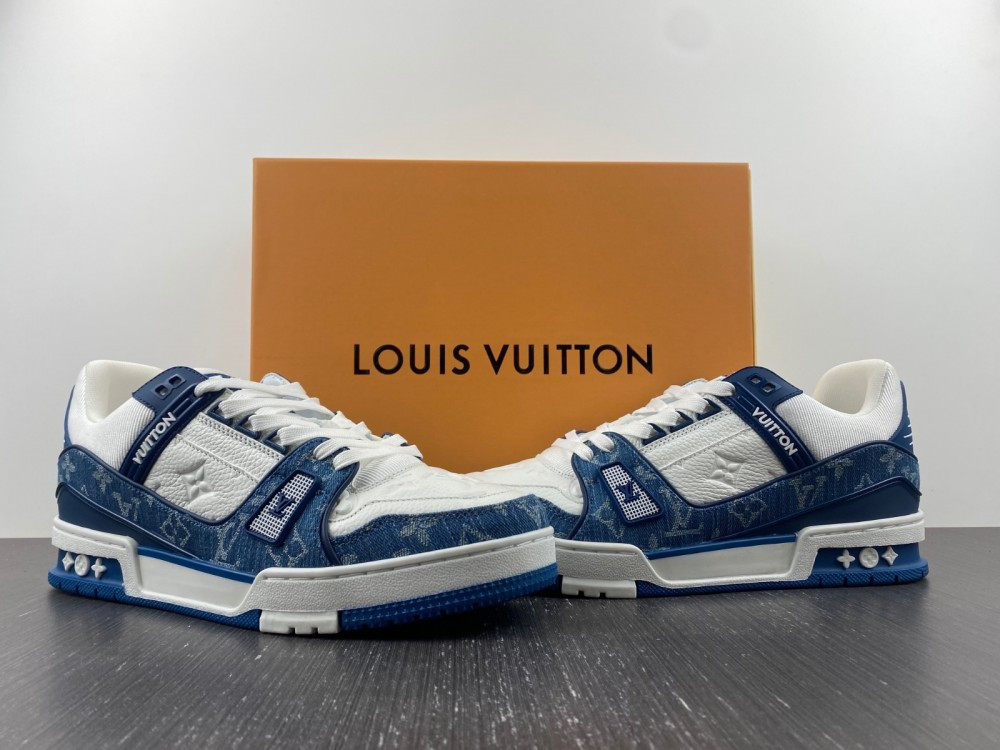 1V Trainer Monogram Denim White Blue