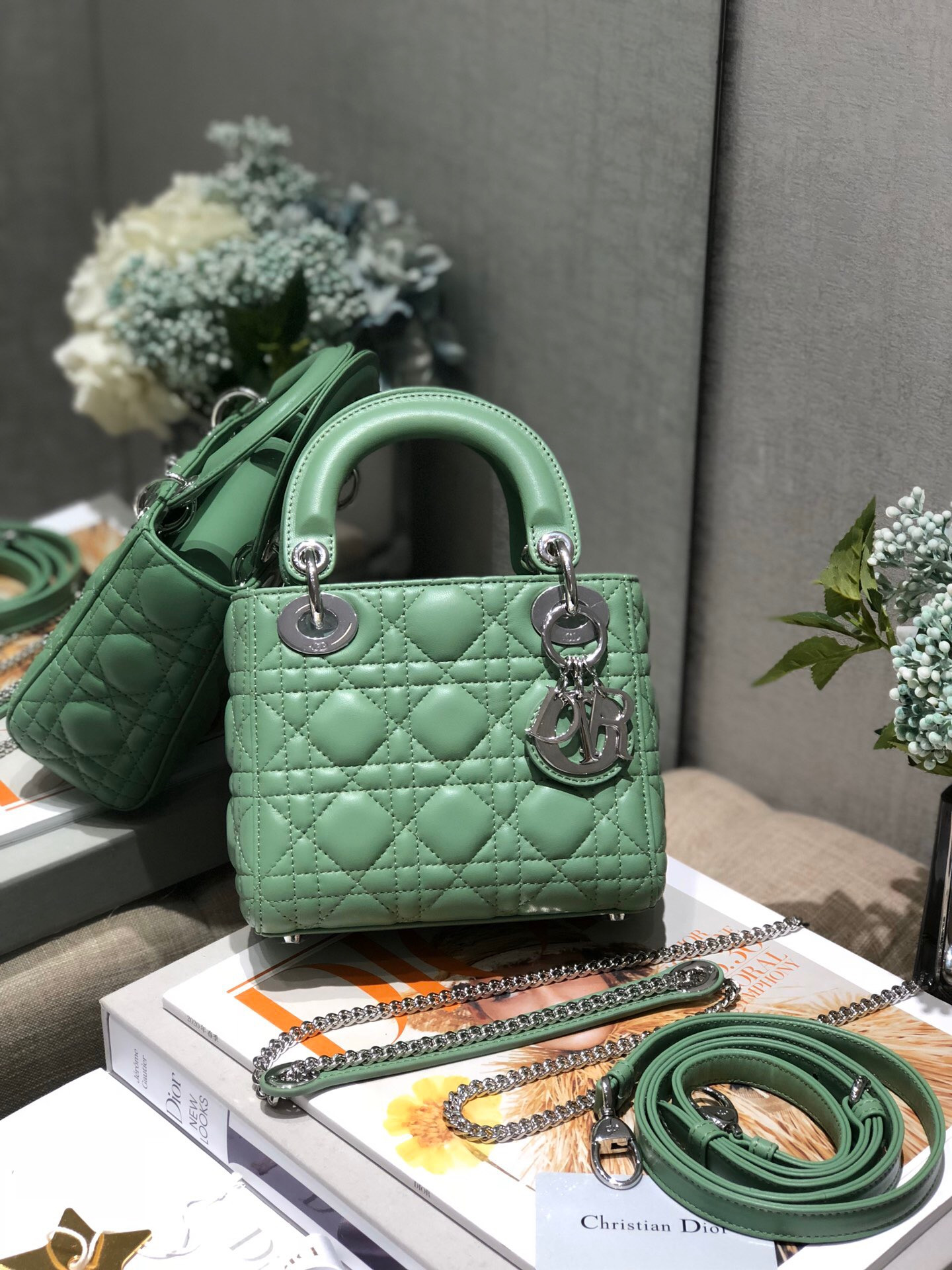 mini lady D*or bag 6.5 x 6 x 3 inches