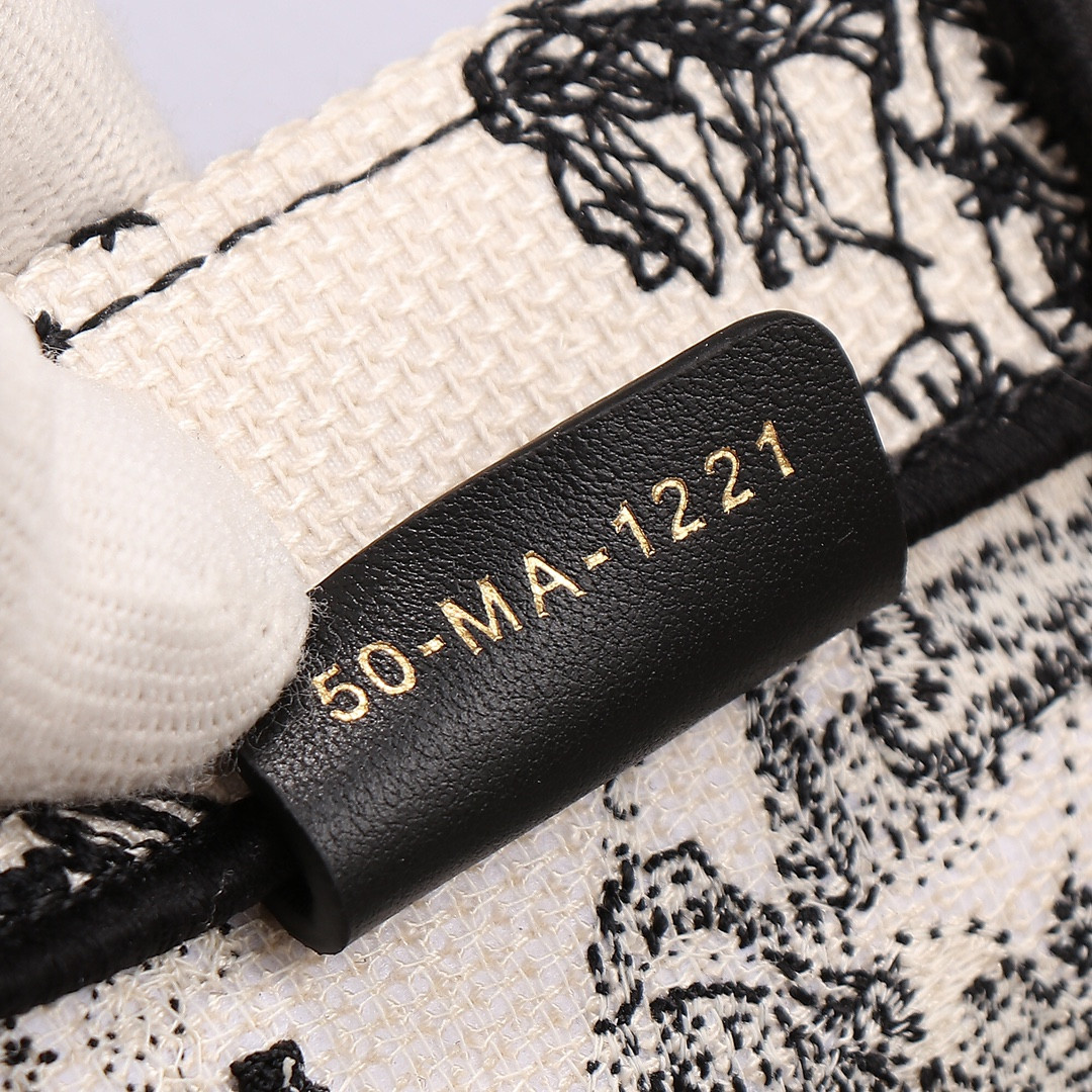 small D*or book tote latte and black toile de jouy zodiac embroidery 10.5 x 8.5 x 5.5 inches