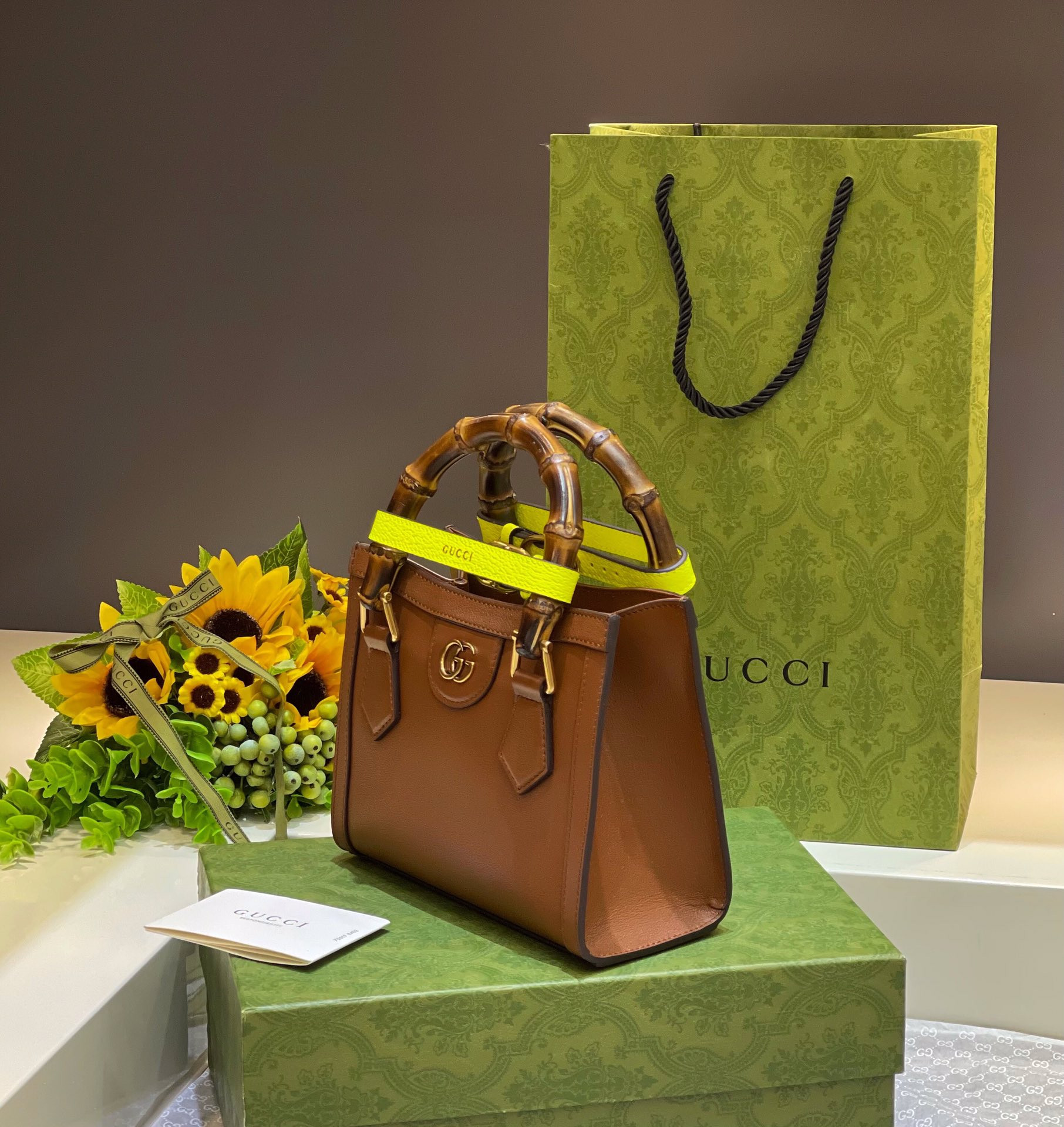 G*u*i diana mini tote bag brown 20w x 16h x 10d cm