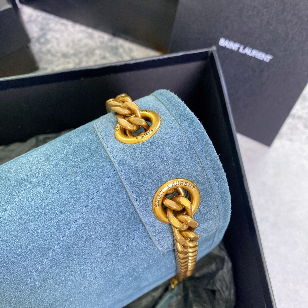 Y*L niki medium in suede blue 11 x 7.8 x 3.3 inches