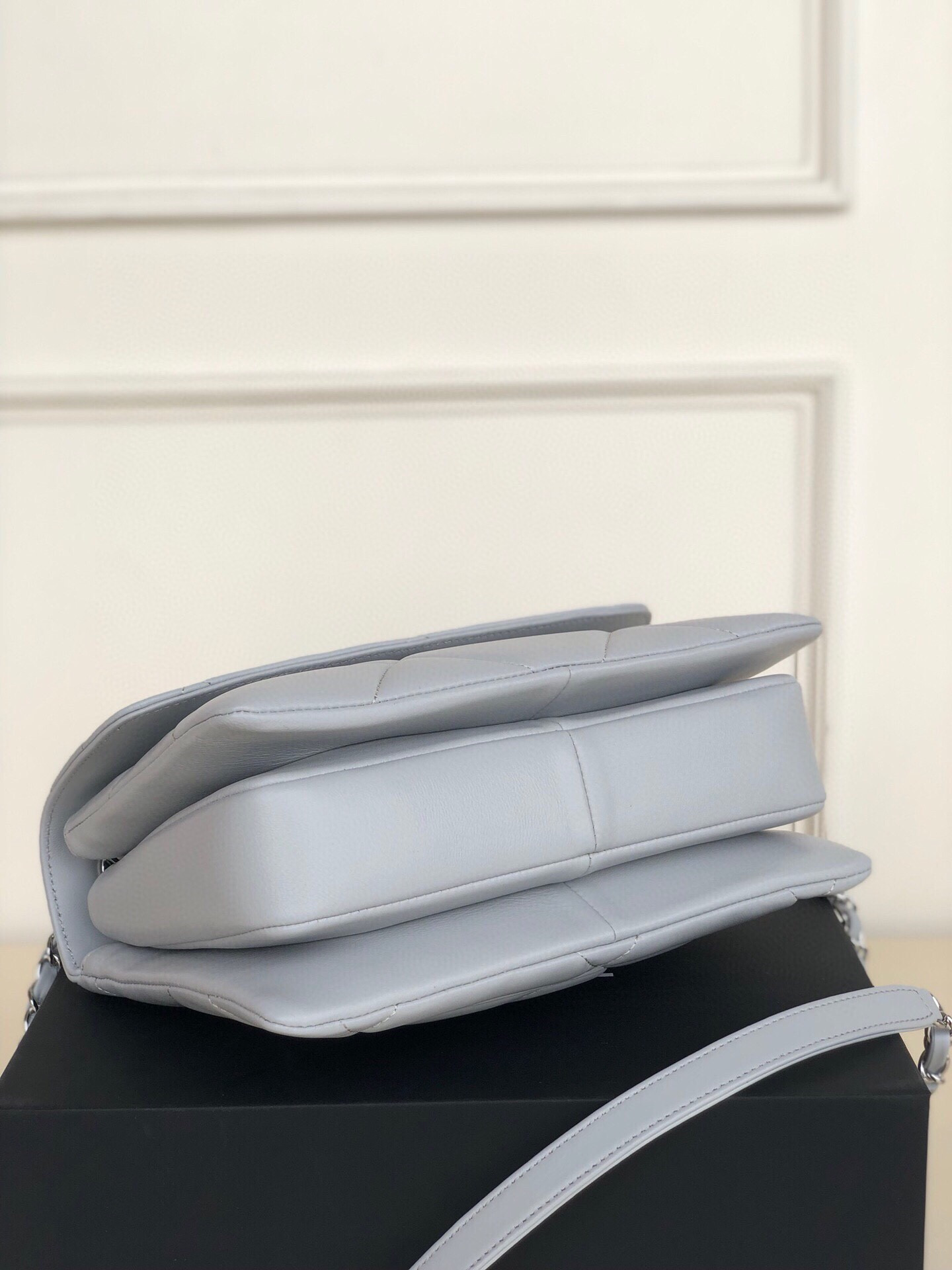 Ch*el flap bag with top handle 6.6 × 9.8 × 4.7 in