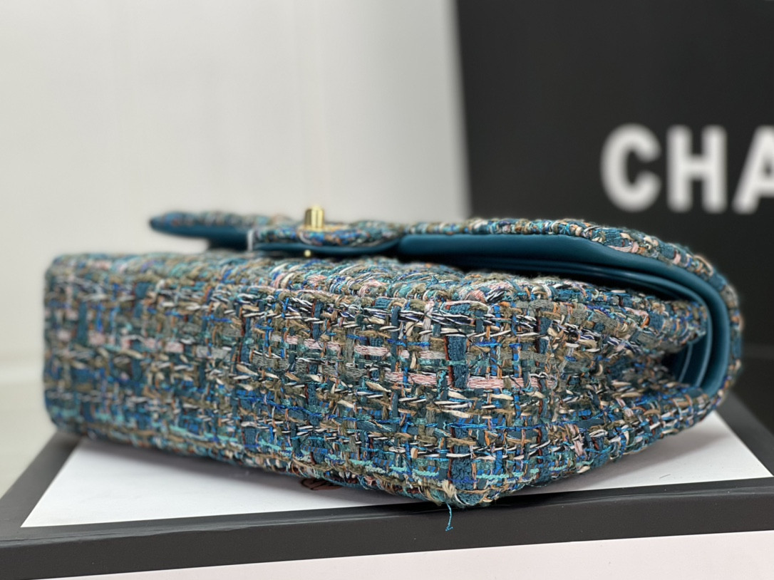 Ch*el classic 11.12 handbag tweed & gold-tone metal   6 × 9.9 × 2.5 in