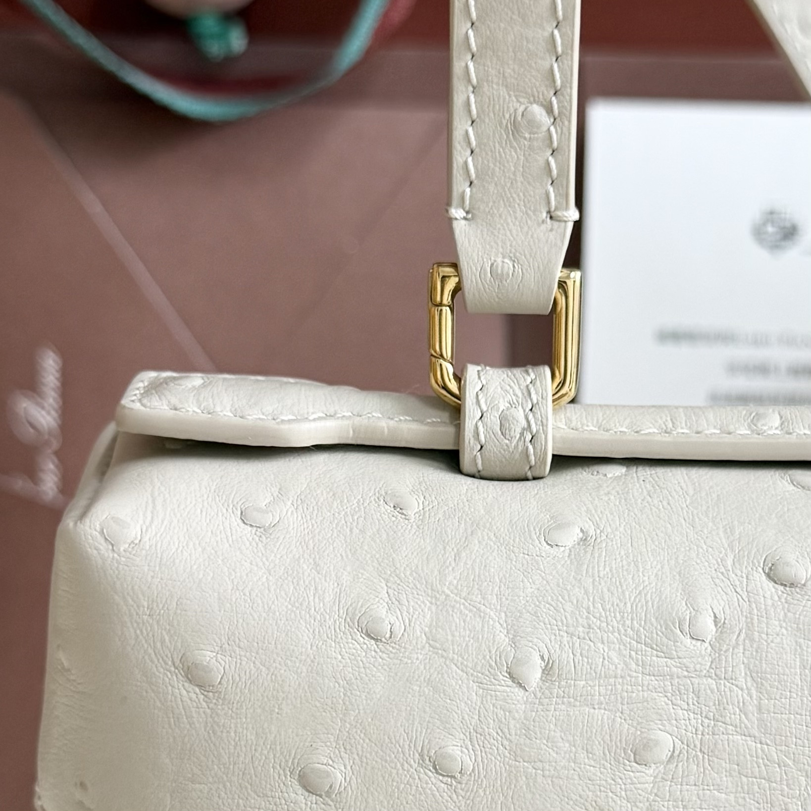 L**o p*ana extra pocket l27 ostrich-grained leather 16x27x10cm